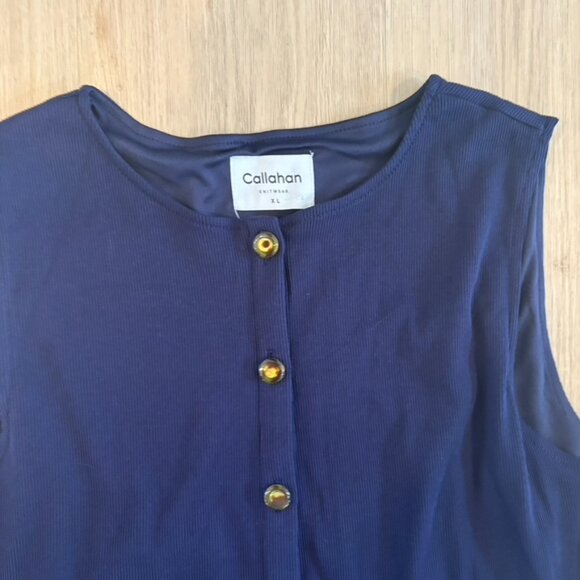 ** Callahan Navy Knit Sleeveless Button Down Ribbed Mira Maxi Dress Size XL - Picture 7 of 8